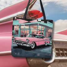 Retro 1950s Pink Car Mid‑Century Diner