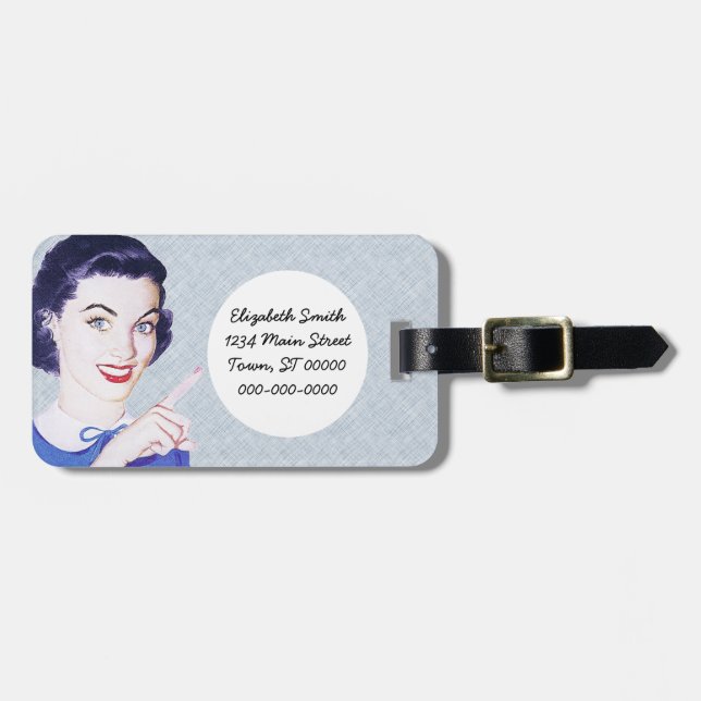 Retro 1950s Pointing Woman Luggage Tag (Front Horizontal)