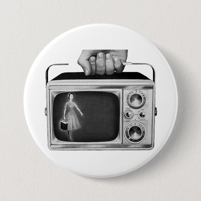 Retro 1950s Portable TV Mid-Century 7.5 Cm Round Badge (Front)