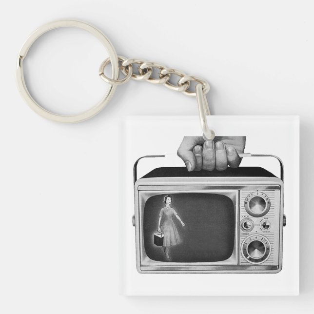 Retro 1950s Portable TV Mid-Century Key Ring (Front)