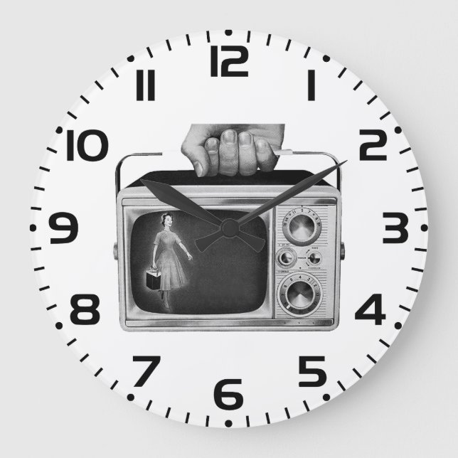 Retro 1950s Portable TV Mid-Century Large Clock (Front)