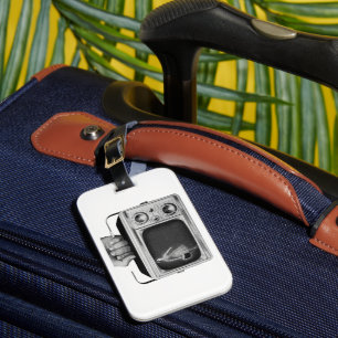 Retro 1950s Portable TV Mid-Century Luggage Tag