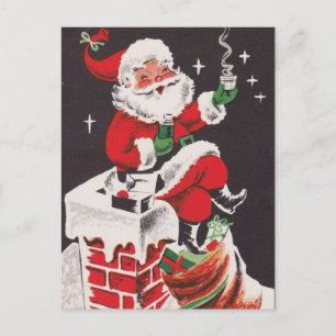Retro 1950s Santa on Chimney Vintage Christmas Holiday Postcard