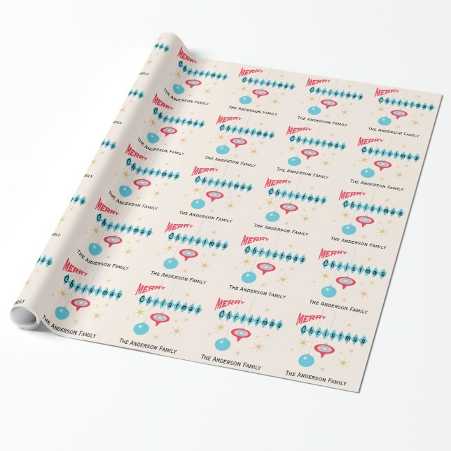 Retro 1950's Style Christmas Personalised Wrapping Paper (Unrolled)