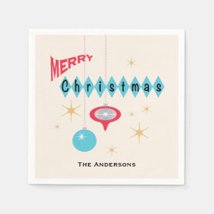 Retro 1950's Style Ornaments I Merry Christmas Napkin