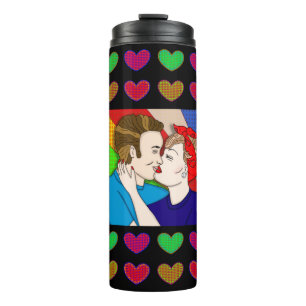 Retro 1950's Style Pop Art Couple Kissing Brunette Thermal Tumbler