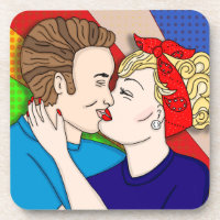 Retro 1950's Style Pop Art Couple Kissing