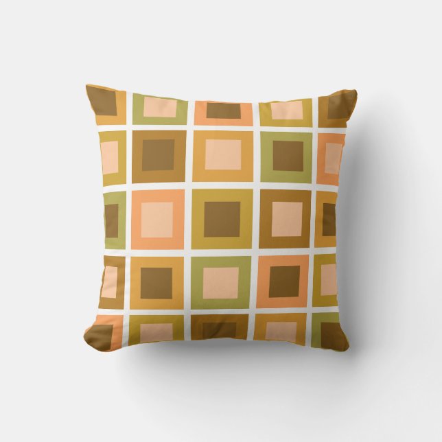 Retro 1950s Tiles Pattern Burnt Orange Cushion (Front)
