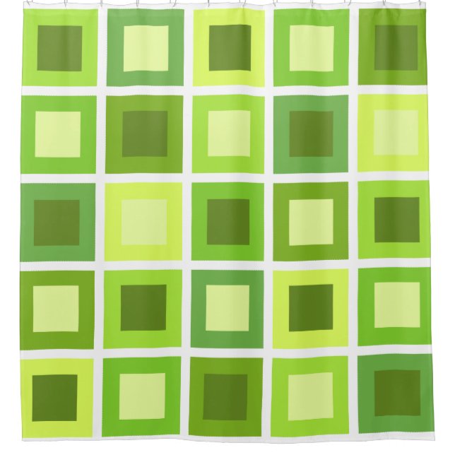 Retro 1950s Tiles Pattern Chartreuse Green Shower Curtain (Front)