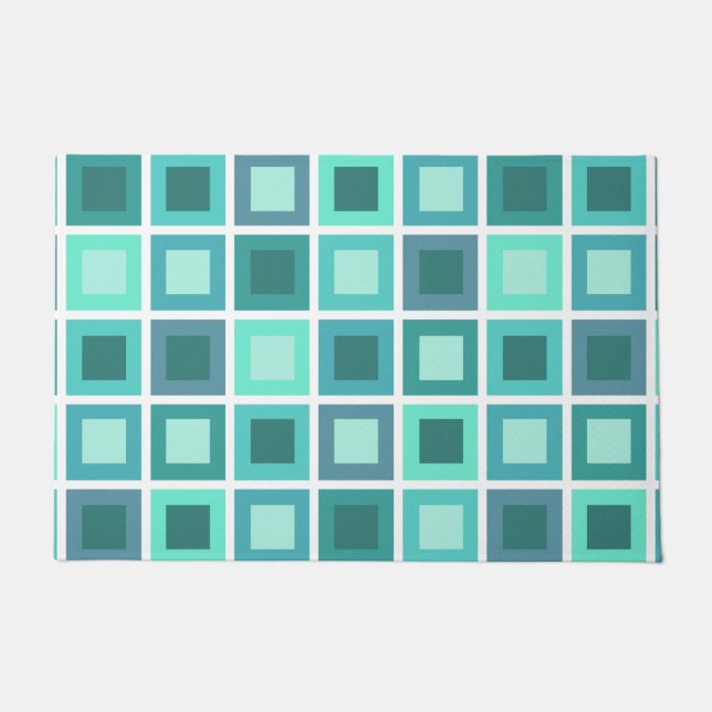 Retro 1950s Tiles Pattern Turquoise Doormat (Front)