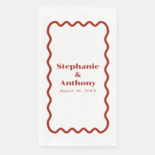 Retro 1950s Wavy Edge Dark Red Wedding Napkin
