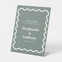 Retro 1950s Wavy Edge Sage Green Wedding
