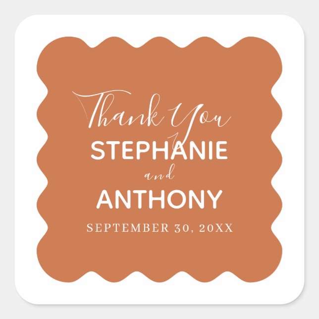 Retro 1950s Wavy Edge Terracotta Wedding   Square Sticker (Front)