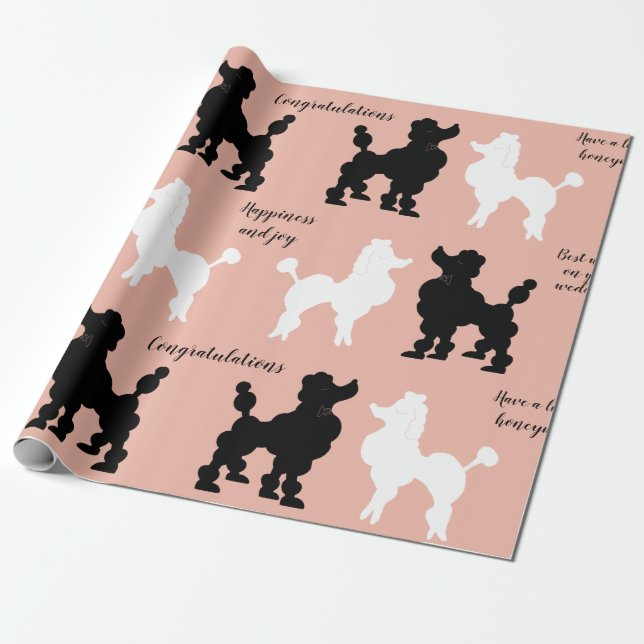 Retro 1950's White & Black Poodles on Pink Ground Wrapping Paper (Unrolled)