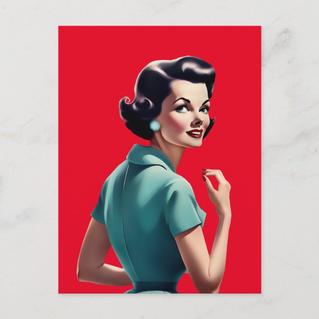 RETRO 1950'S WOMAN POSTCARD (Front)