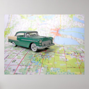 retro 1955 Chevy on map Poster