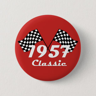 Retro 1957 Classic Black & White Chequered Flag 6 Cm Round Badge
