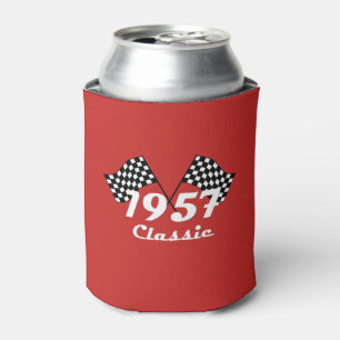 Retro 1957 Classic Black & White Chequered Flag Can Cooler