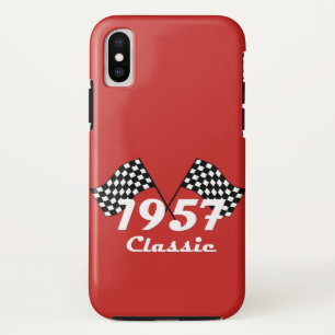 Retro 1957 Classic Black & White Chequered Flag Case-Mate iPhone Case