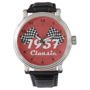 Retro 1957 Classic Black & White Chequered Flag Watch