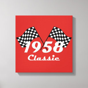 Retro 1958 Classic Black & White Checked Race Flag Canvas Print