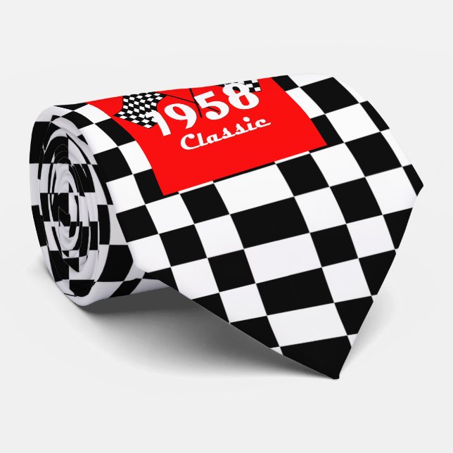 Retro 1958 Classic Black & White Checked Race Flag Tie (Rolled)