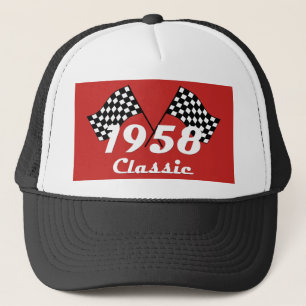Retro 1958 Classic Black White Checked Race Flag Trucker Hat