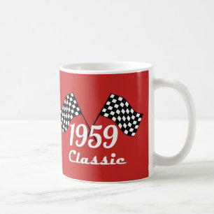 Retro 1959 Classic Black & White Chequered Flag Coffee Mug