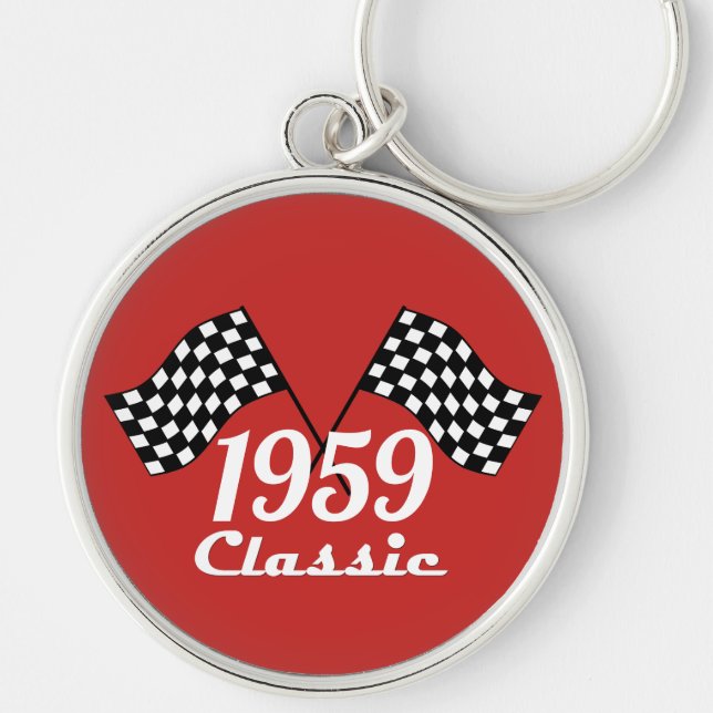 Retro 1959 Classic Black & White Chequered Flag Key Ring (Front)