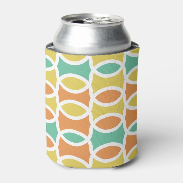 Retro 1960s Circles Ovals Orange Teal Gold Can Cooler (Can Front)