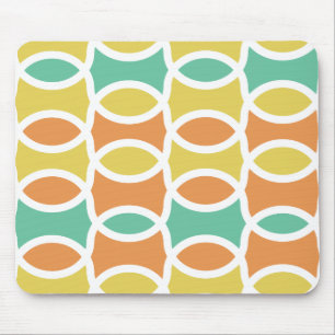 Retro 1960s Circles Ovals Orange Teal Gold Mouse Pad