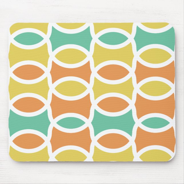 Retro 1960s Circles Ovals Orange Teal Gold Mouse Pad (Front)