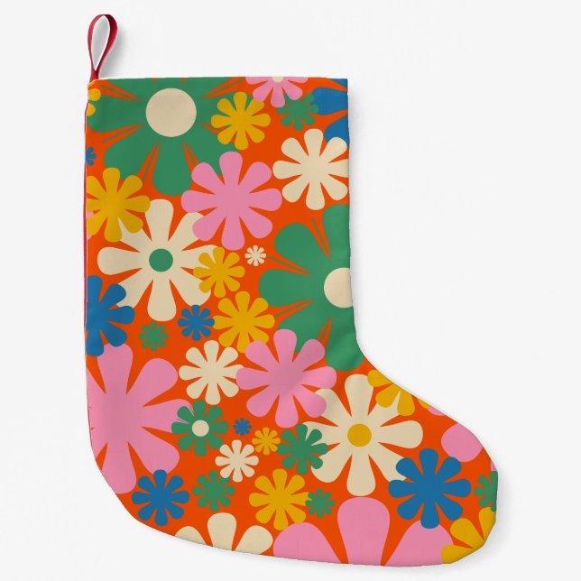 Retro 1960s Colourful Floral Pattern Small Christmas Stocking (Front)