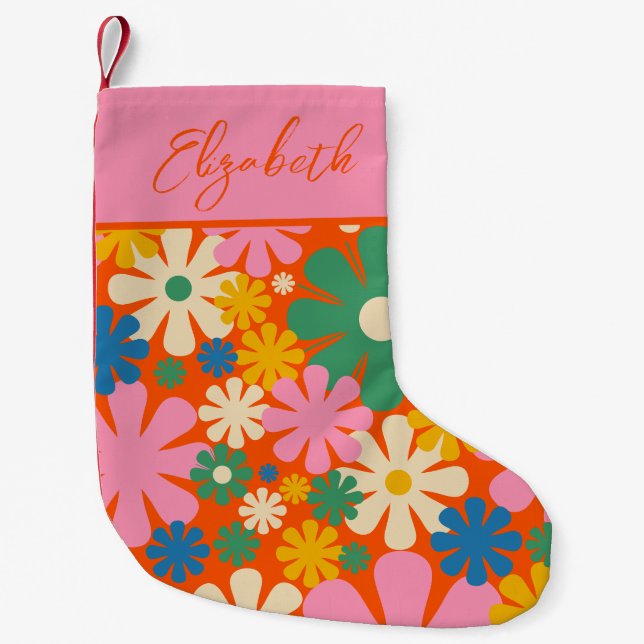 Retro 1960s Colourful Floral Pattern  Small Christmas Stocking (Front)