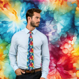 Retro 1960s Colourful Tie-Dye Pattern Neck Tie