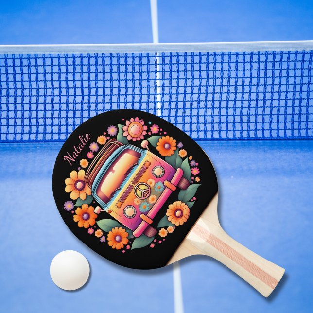 Retro 1960s Flower Bus Monogram Ping Pong Paddle (Creator Uploaded)
