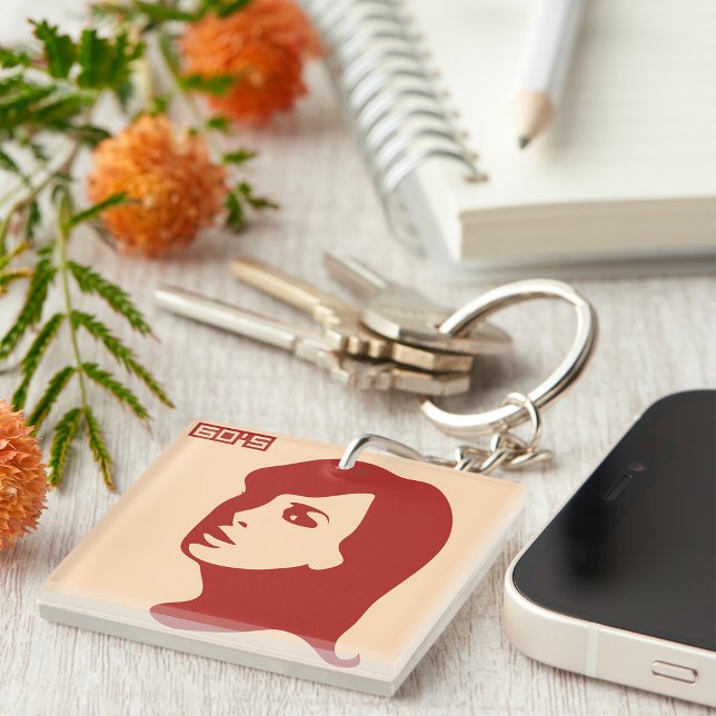 Retro 1960s Minimalist Woman Illustration Art Key Ring (Creator Uploaded)