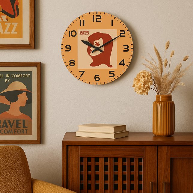 Retro 1960s Minimalist Woman Illustration Art Large Clock (Creator Uploaded)