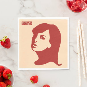 Retro 1960s Minimalist Woman Illustration Art Napkin