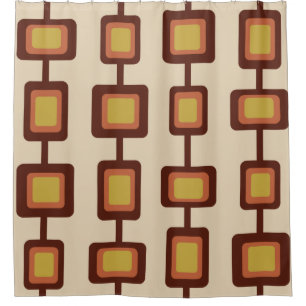 Retro 1960s Rounded Squares Yellow Orange Shower Curtain