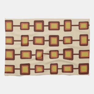 Retro 1960s Rounded Squares Yellow Orange Tea Towel
