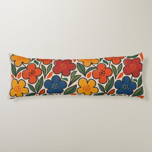 Retro 1960s Style Floral Pattern Body Cushion (Front)