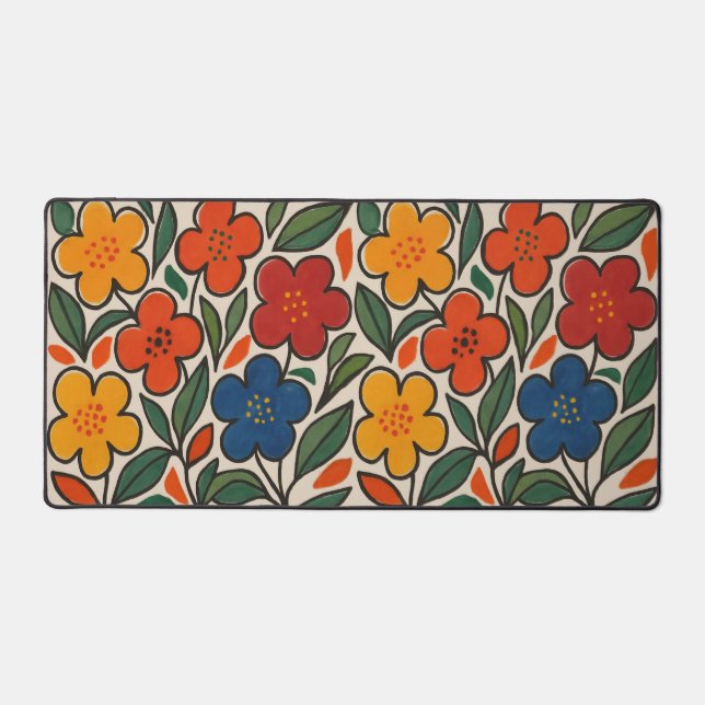 Retro 1960s Style Floral Pattern Desk Mat (Front)