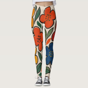 Retro 1960s Style Floral Pattern Leggings