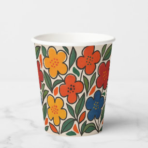 Retro 1960s Style Floral Pattern Paper Cups