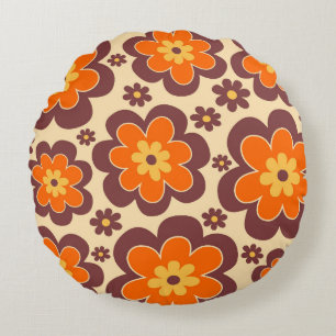 Retro 1960s Style Floral Pattern Round Cushion