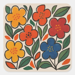 Retro 1960s Style Floral Pattern Square Sticker