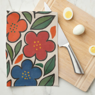 Retro 1960s Style Floral Pattern Tea Towel