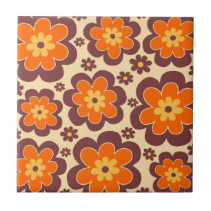 Retro 1960s Style Floral Pattern Tile
