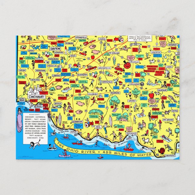 Retro 1966 Cincinnati, Ohio map postcard (Front)
